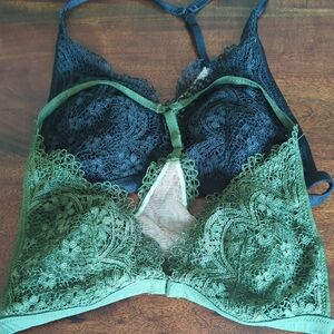 Lace Bralette Set - Black and Green